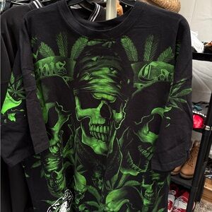 Men's Black T-Shirt with Green Skull Graphic